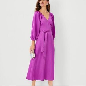 NWT Ann Taylor Long Sleeve Wrap Dress in Fuchsia Size‎ 4